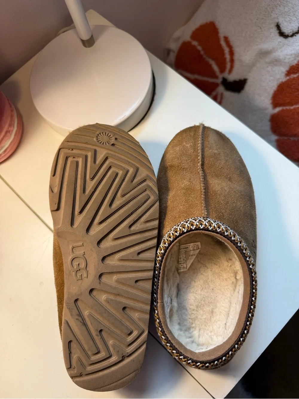 UGG Tasman Kids Chestnut Brown Suede Shearling Slip-On Shoes